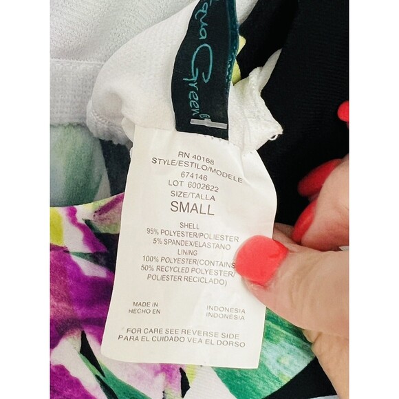 Aqua Green Tankini Top Womens Small Floral Black Padded Swimwear S - Picture 8 of 9